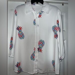 Colorful Pineapple Print Button-Up Shirt
